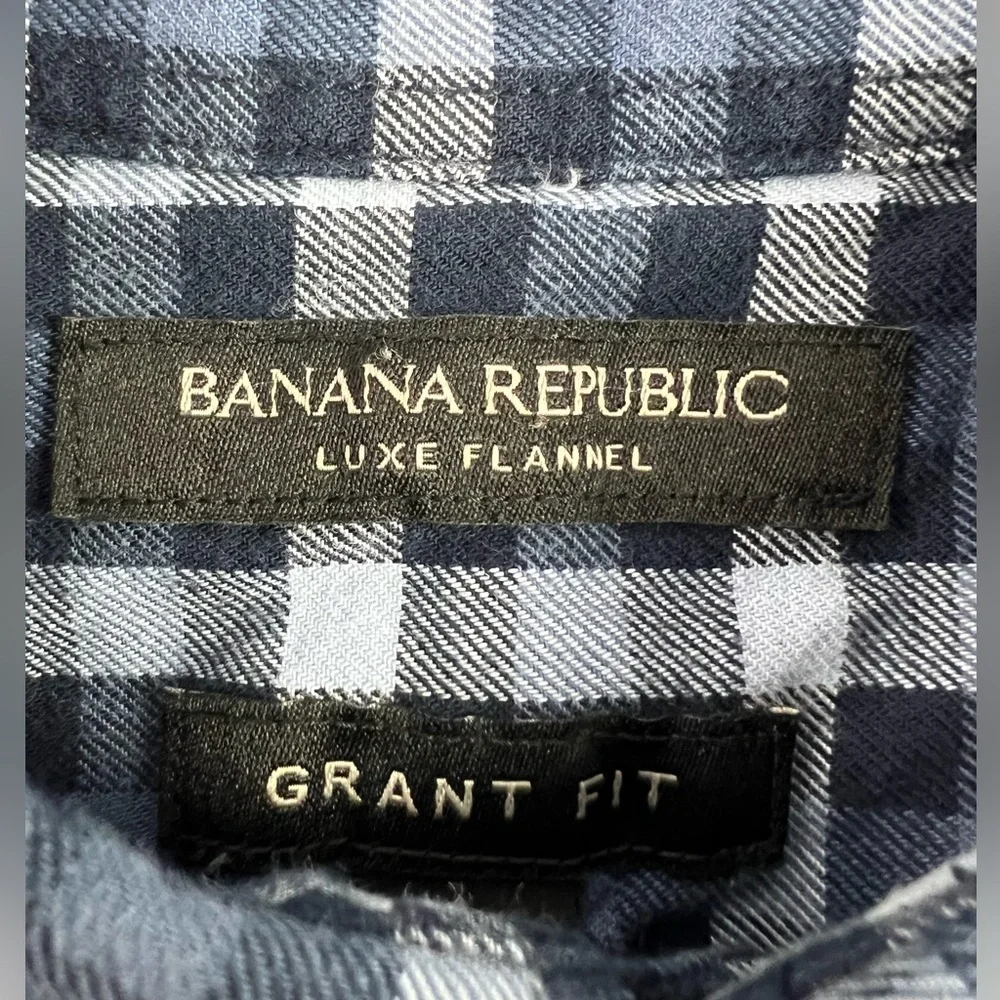 Banana Republic Blue Plaid Lux Flannel Grant Fit Cotton Button Down Fall Winter